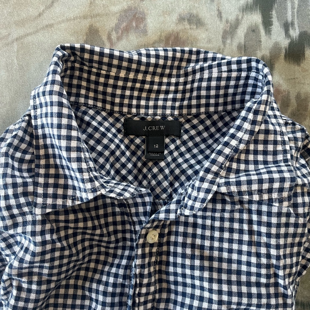 J. Crew Navy And White Gingham Blouse